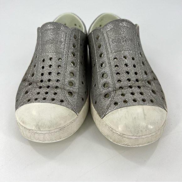 Native Jefferson Bling Slip On Sneakers Silver Disco Bling/ Shell White C9 - Picture 5 of 11